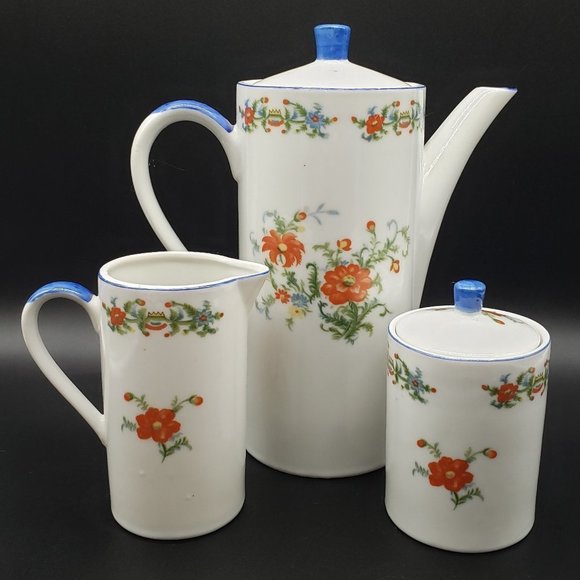 Schmid Design Folio Vintage Orange Flower Porcelain Coffee and Tea Service Set - Picture 9 of 10